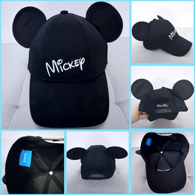 Disney MICKEY MOUSE Black Adjustable Snapback Baseball Cap Hat With Ears Adult-image