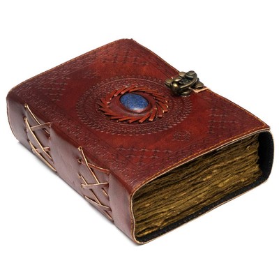 Vintage Leather Journal with Semi Precious Stone - Lock Closure, 240 pages An...-image