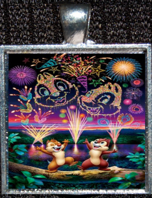 Chip Dale Chipmunk Fireworks Disneyland Disney WDW Silver Pendant Necklace-image