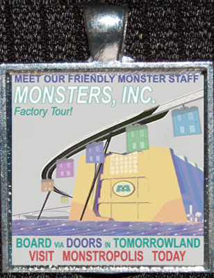 Monsters Inc Monstropolis Ride Disneyland WDW Silver Disney Pendant Necklace-image