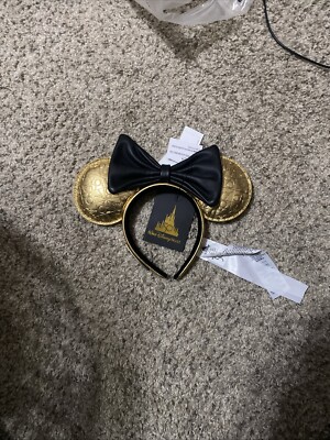 Disney Parks WDW 50th Anniversary Loungefly Gold Leather Luxe Ears Headband NWT-image