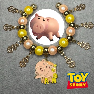 TOY STORY HAMM Piggy Bank Gold Handmade Cuff Bangle Charm Bracelet Gift ✨ NEW-image