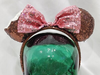 Disney Parks Minnie Ears Chocolate Ice Cream Bar Sequins Headband with Pink Bow-image