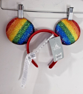 Disney Parks Mickey Mouse Ears Headband Glitter Rainbow Red Love Gay Pride Adult-image