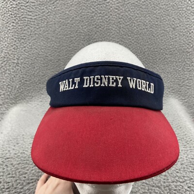 VINTAGE Walt Disney World Hat Cap Visor Strap Back Blue Colorblock Made USA 90s-image