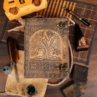 600 Pages Handmade Large Leather Journal Tree Of Life Embossed Book Of Shadow-image