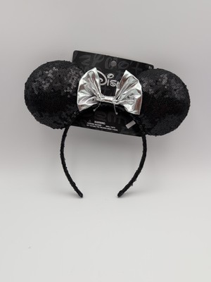 NEW Disney  Minnie Ears Black W Silver Bow Headband -image