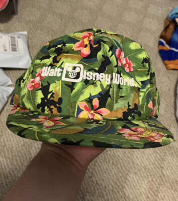Vtg Walt Disney World Snapback Hat Hawaiian Mickey Mouse Print -image