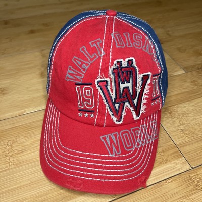 Walt Disney World Parks Distressed Retro USA Red Blue July 4th Strapback Hat Cap-image