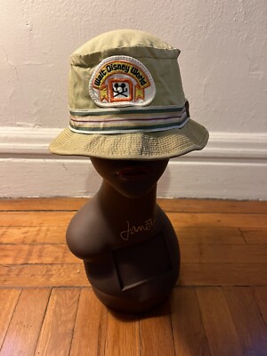 VINTAGE Walt Disney World Bucket Hat One Size Beige 80s-image