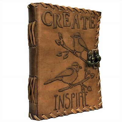 Vintage Handmade Leather Journal Notebook Antique Deckle Edge Sketchbook Diary-image
