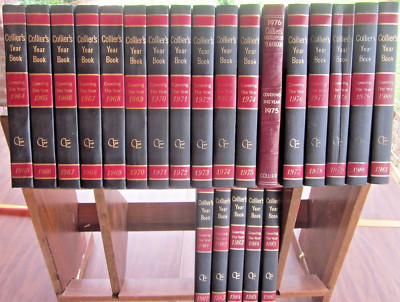 Vintage Collier 's Encyclopedia Yearbooks ~22 Leather Bound Books 1965-1986  750-image