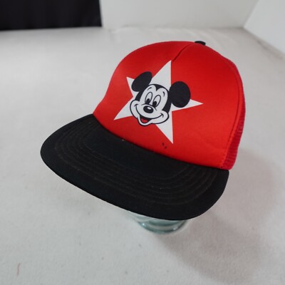 Vintage Mickey Mouse Trucker Hat Red Walt Disney World Cartoon Star Logo Cap-image