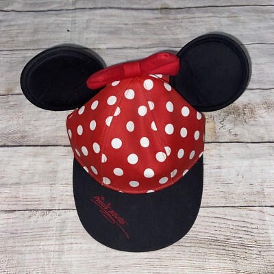 Walt Disney World Girls Youth Minnie Mouse Hat Cap Red Ears Bow Polka Dots F12-image