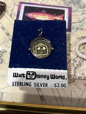 Vintage WALT DISNEY WORLD Sterling Silver Enamel Spinner Charm Pendant NOS-image