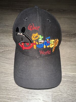 Vtg Y2K Walt Disney World Embroidered Black Snapback Hat Mickey Tigger Pooh-image