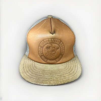 Vintage Walt Disney World Fort Wilderness Resort Leather Trucker Hat, Mickey Cap-image