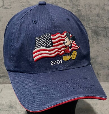 Vintage 2001 Walt Disney World Mickey Mouse Embroidered USA Flag Logo Hat Cap-image