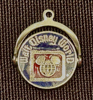 Vintage Walt Disney World Sterling Silver Spinner Charm-Mickey Mouse Logo-Enamel-image