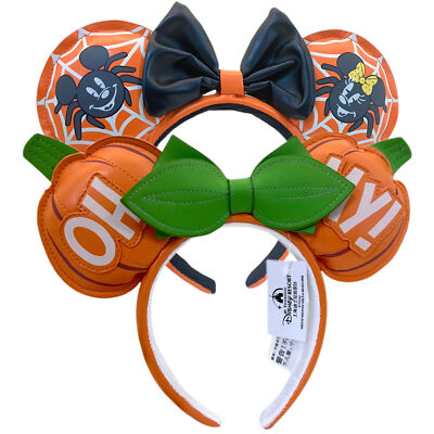 Disney-Loungefly Mickey Halloween Spider Ears+Anniversary Oh My Pumpkin Headband-image