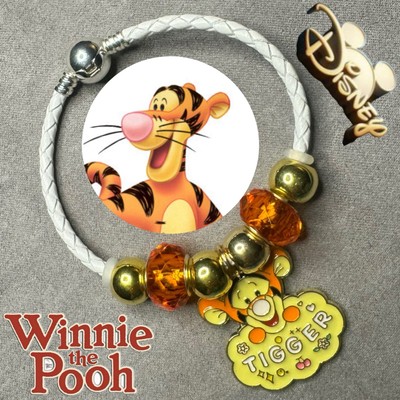 TIGGER Winnie The Pooh White Braided Leather 3mm Snake Chain Charm Bracelet ✨NEW-image