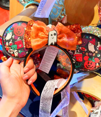 Disney Parks Minnie Mouse Ears Ghost Sequin Bow Headband Pumpkin Halloween-image