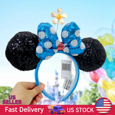 New Disney Parks Blue White Polka Dot Daisy Minnie Mickey Ears  Headband lovely-image