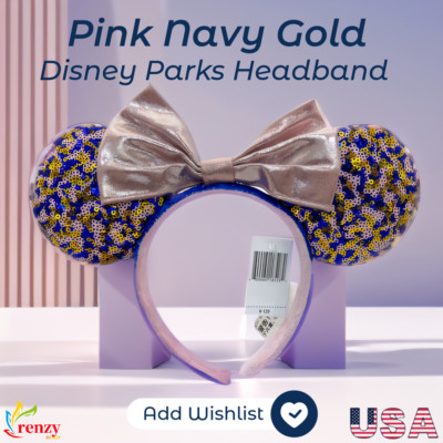 Disneyland Resort Headband Disney Parks Pink Navy Gold Sequin Minnie Ears-image