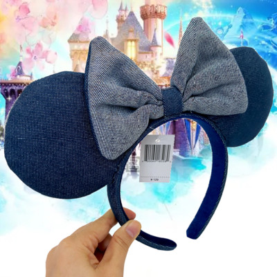 Japan Tokyo Disney Resort Minnie Denim Stripe Blue Mickey Ears Headband-image
