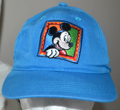 VTG WALT DISNEY WORLD HAT Stitched Mickey Mouse KIDS STITCHED BLUE SNAPBACK VGC-image