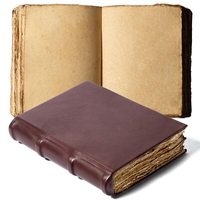 Hardcover Notebook, Vintage Journal, Leather Journal with Deckle Edge Paper |...-image