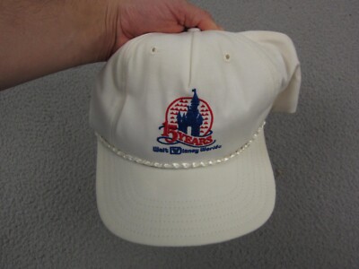 Vintage Walt Disney World Snap Back Hat Cap White Mens New Era Made in USA 80s-image