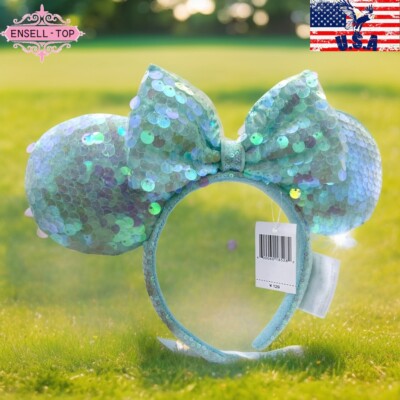 New Japan Tokyo Disney Resort Store Ears HeadBand Sequins Minnie Emerald Green-image