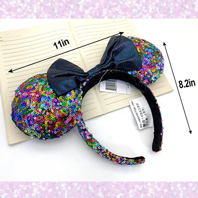 Disney Minnie Mouse Ears Rainbow Sequin Bow Headband Disney-Parks-image