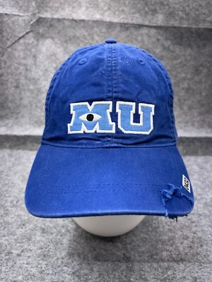Disney Pixar Monsters University Hat Cap Strap Back Adult Blue Cotton Distressed-image