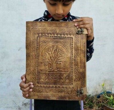 Leather Journal Notebook Diary Tree of Life Embossed Cover handmade blank book-image