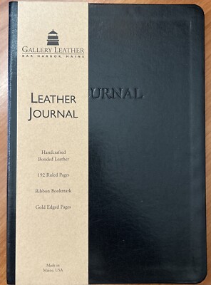 Leather Journal Black (Handcrafted Bonded Leather, 192 Ruled Pages, Rib -NEW-image