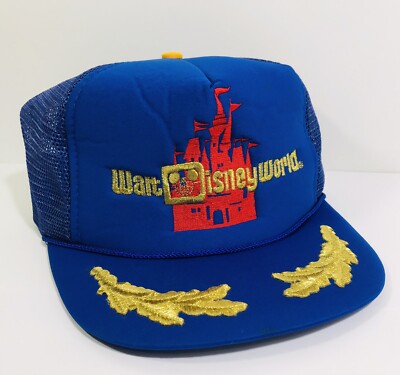 Vintage Walt Disney World Trucker Hat Cap Mesh Back Blue 1980’s Theme Park-image