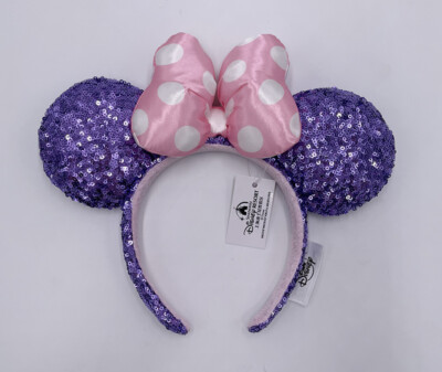 Disney Parks Pink Polka Dot Purple Sequin Headband Minnie Ears Disneyland 2021-image