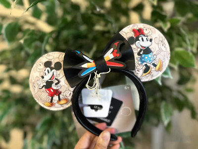 Loungefly Disney Parks Mickey Minnie Ears 100th Anniversary Sketchbook Headband-image