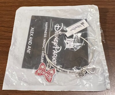 Disney Alex and Ani -Minnie Mouse Red Bow Silver Charm Bangle Bracelet- new-image