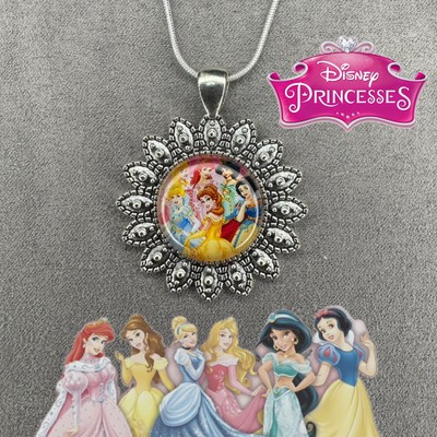 DISNEY PRINCESSES 925 Silver Necklace & Handmade Cabochon Pendant Gift ✨ NEW-image