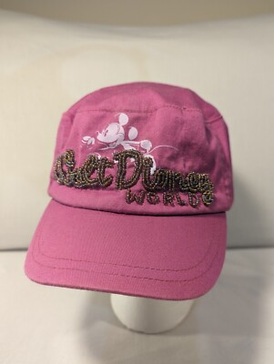Walt Disney World Mickey Mouse Beaded Pink Cadet Military Style Cap Hat-image