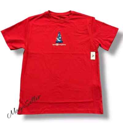 Disney Parks Shirt 2025 WDW Sorcerer Mickey Hat Embroidered Red Size XL New-image