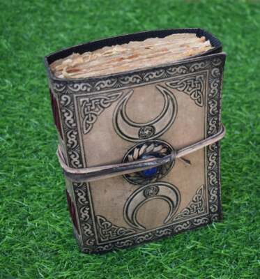 Vintage Leather Journal grimoire Celtic Witch Stone Leather Book of Shadows New-image