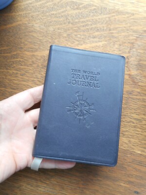 World Travel blank Journal BLACK  Leather Cover 4.5x6  Graphic Image with maps-image