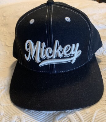 Vtg Walt Disney World MICKEY Mouse Hat SnapBackBlack White Script & Stitching-image