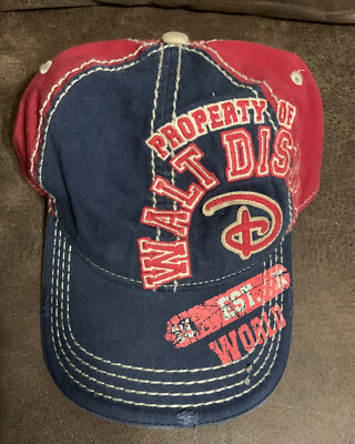 Walt Disney World Distressed Baseball Hat Cap Adjustable Strap Red Blue -image
