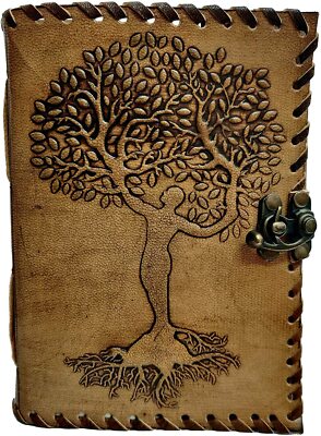 New Handmade Tree Embossed Leather Journal 7x5 Blank Pages Tanned Color-image