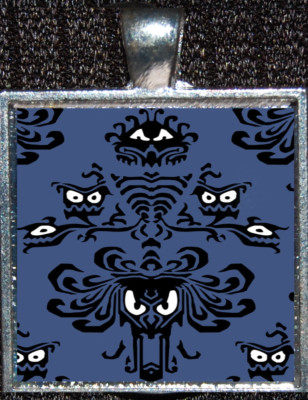 Haunted Mansion Scary Faces Design Wallpaper Silver Necklace Disney Pendant WDW-image